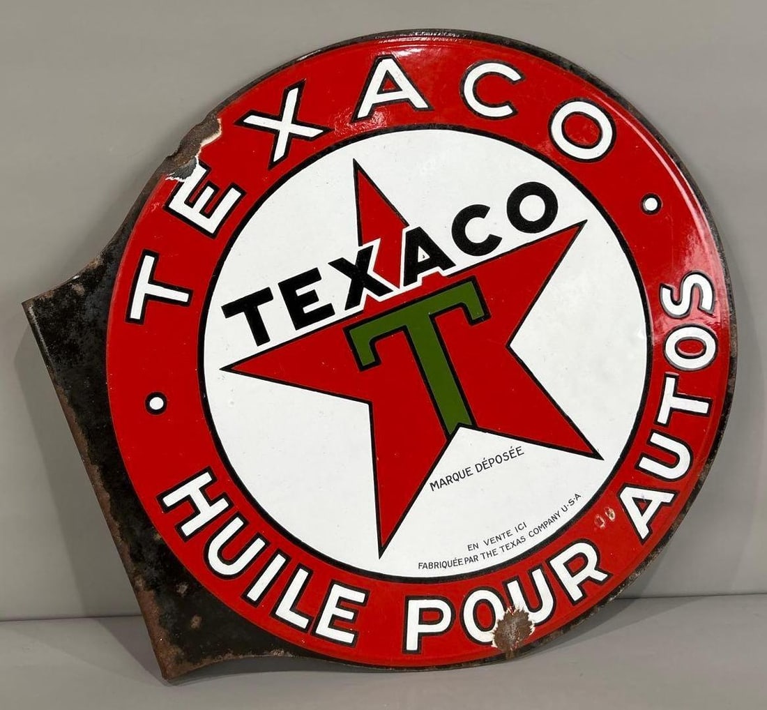 Texaco (black-T) Huile Pour Autos Porcelain Flange Sign (TAC) (1 of 7)