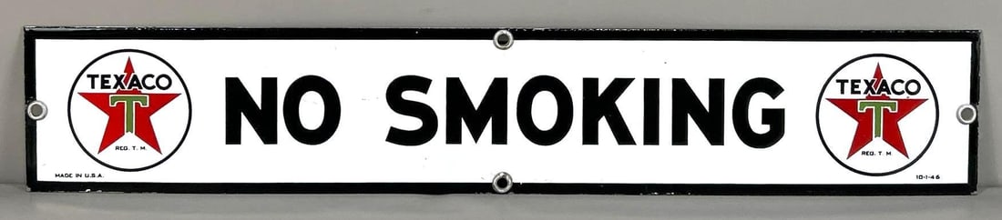Texaco No Smoking Porcelain Sign W/ Dual White "T" Logo Graphics (1 of 5)