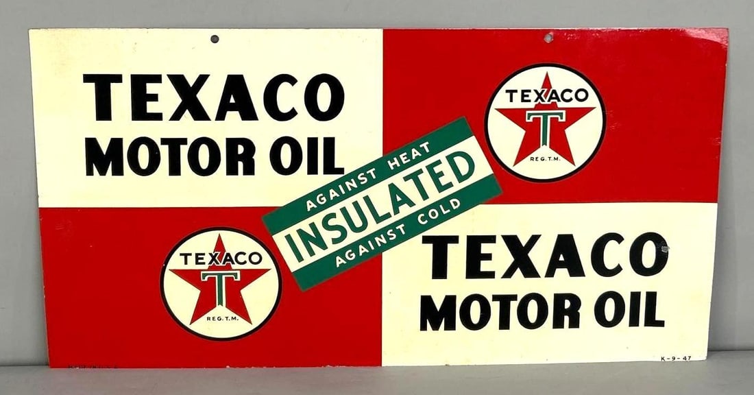 Texaco Motor Oil Double-Sided Tin Sign W/ White T Logo's (1 of 7)