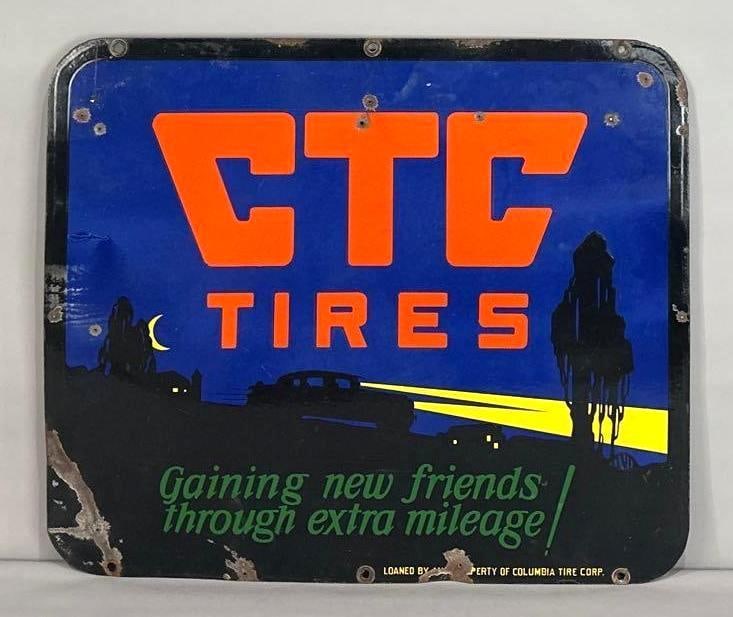 CTC Tires Double-Sided Porcelain Sign W/ Automobile Graphic (1 of 8)