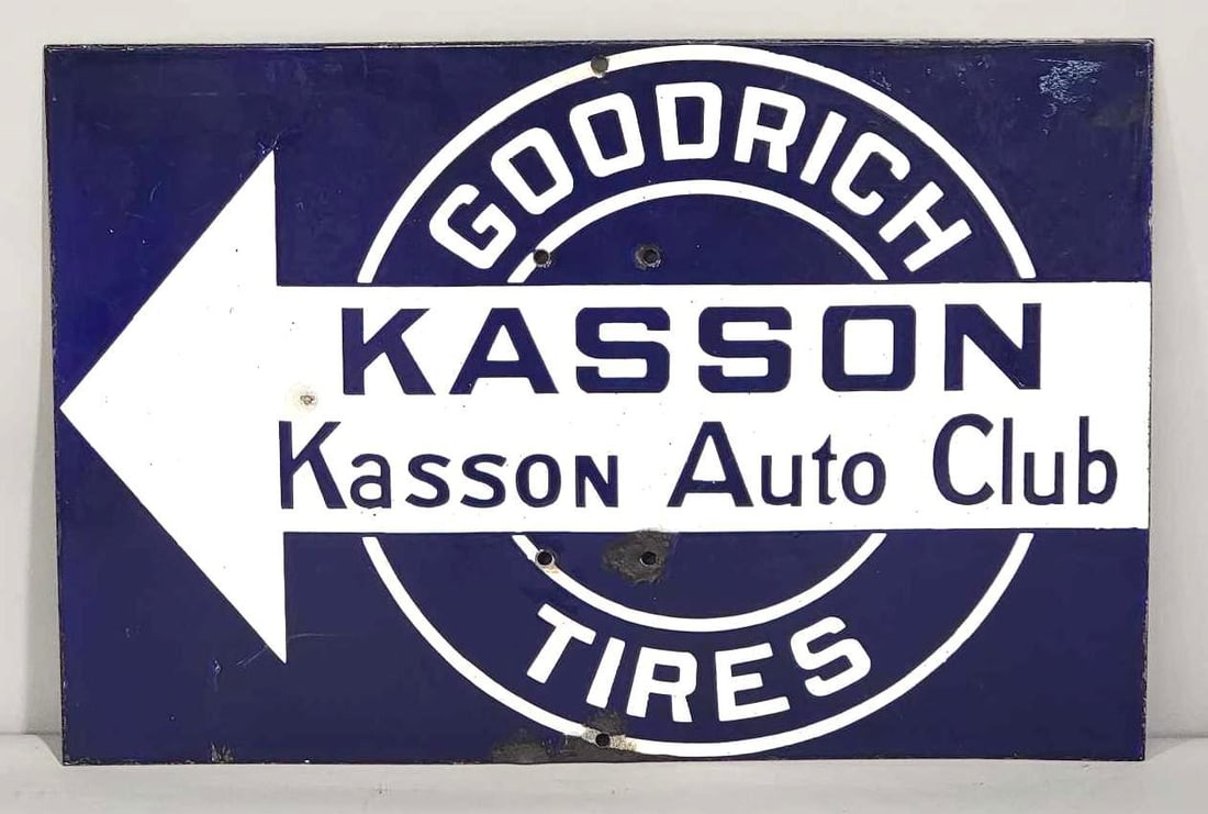 Goodrich Tires Kasson Auto Club w/arrow Porcelain Sign (TAC) (1 of 5)