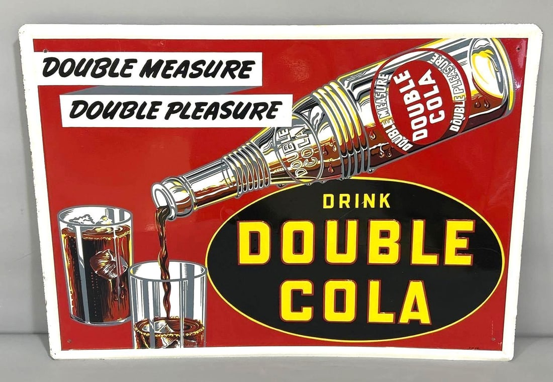 Drink Double Cola w/Bottle & Two Glass Image Metal Sign (TAC) (1 of 5)