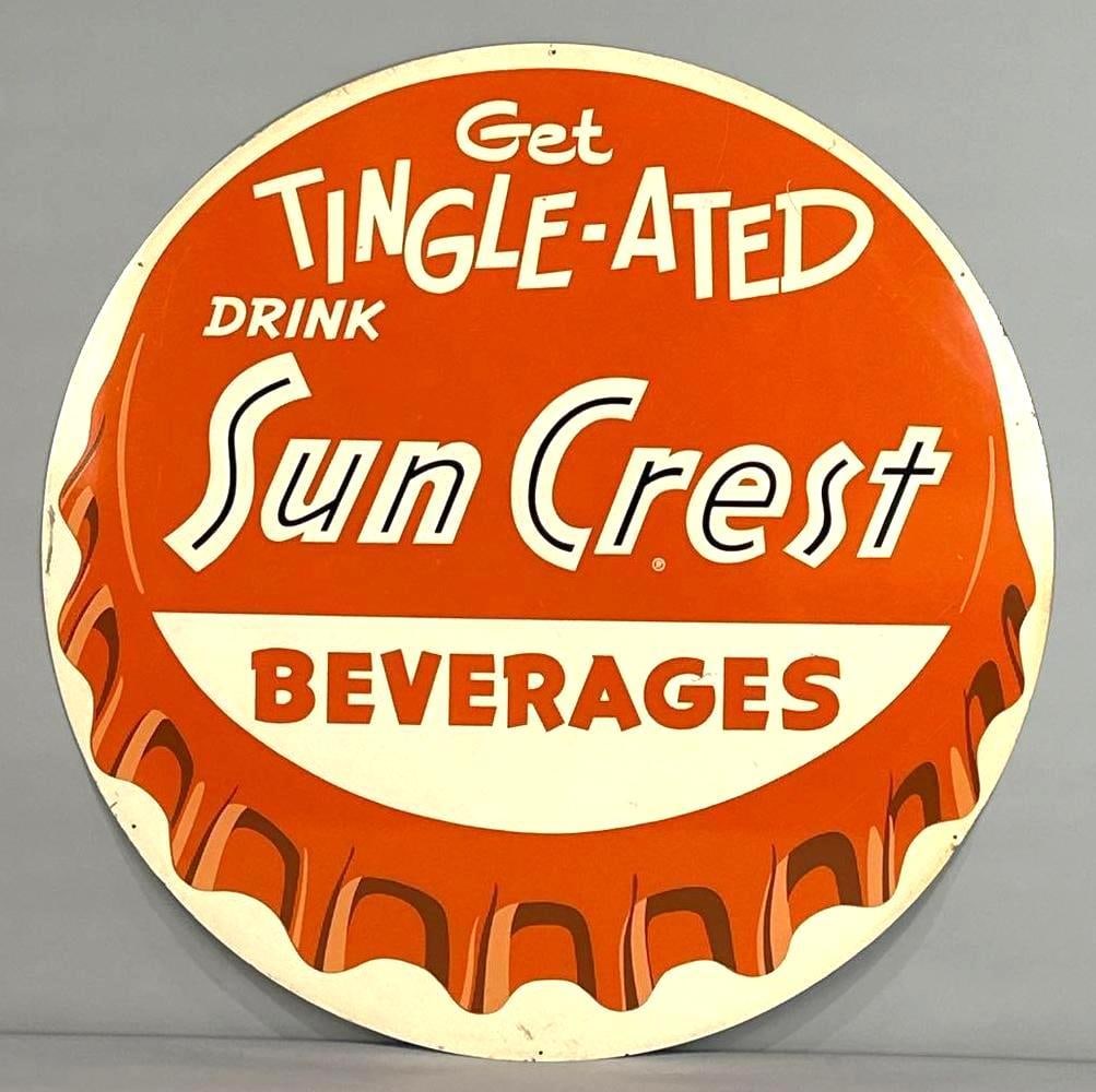 Drink Sun Crest Beverages Single-Sided Tin Bottle Cap Sign (1 of 4)