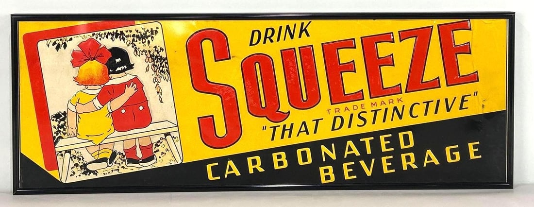 Drink Squeeze Embossed Tin Sign W/ Embracing Children Graphic (1 of 8)