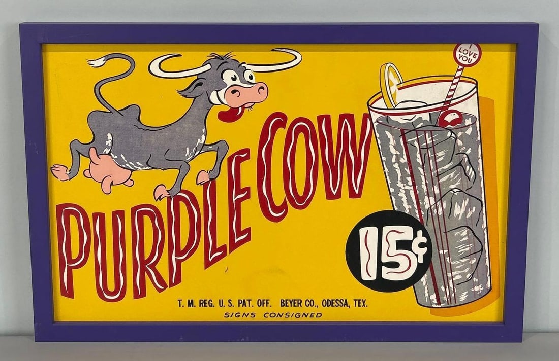 Purple Cow Soda Pop Masonite Sign W/ Steer Graphic (1 of 5)
