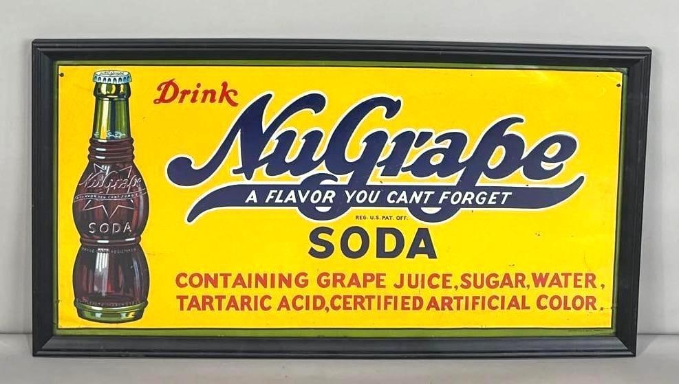 NuGrape Soda Embossed Tin Sign W/ Bottle Graphic (1 of 5)