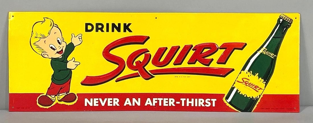 Drink Squirt Embossed Tin Sign W/ Lil' Squirt and Bottle Graphic (1 of 5)