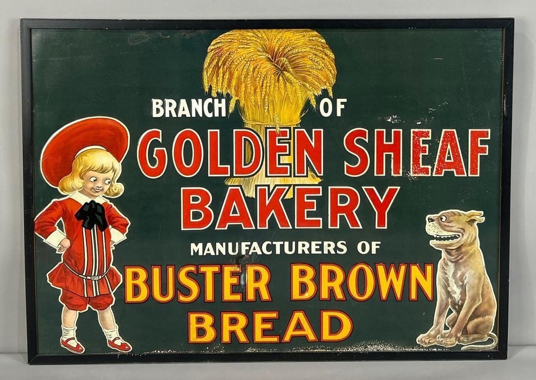 Golden Sheaf Bakery Embossed Tin Sign W/ Buster Brown Graphic (1 of 8)