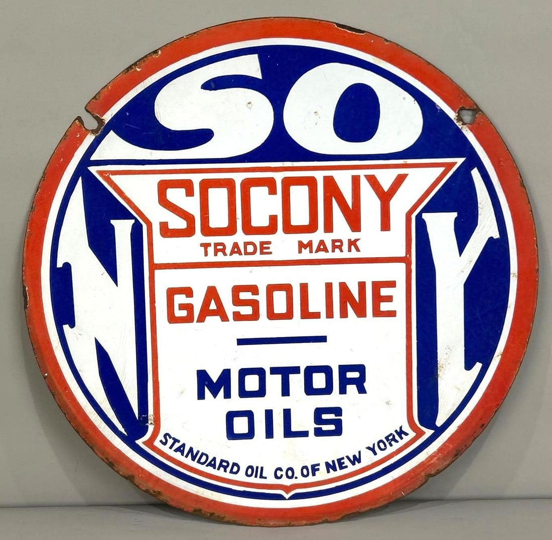 Socony Gasoline Motor Oil Porcelain Sign (TAC) (1 of 7)