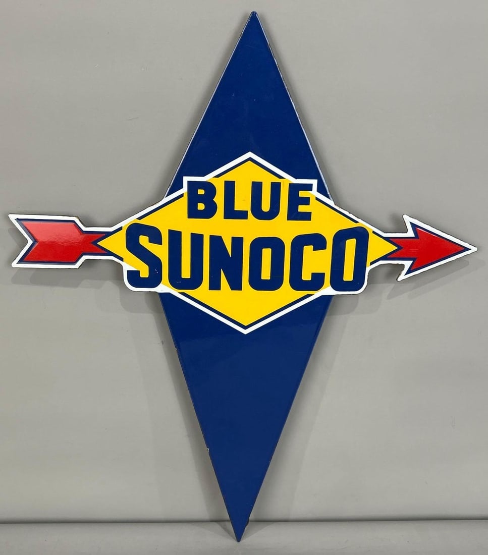 Blue Sunoco Die-Cut Porcelain Pump Plate Sign (1 of 3)