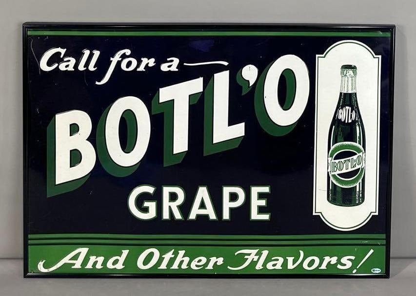 Botl'O Grape Soda Embossed Tin Sign W/ Bottle Graphic (1 of 4)