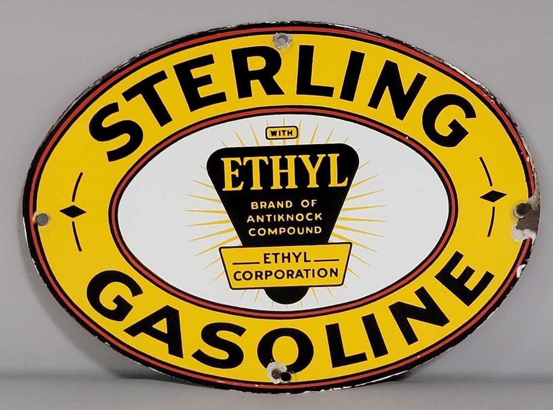 Sterling Gasoline w/Ethyl Logo Porcelain Sign (TAC) (1 of 3)