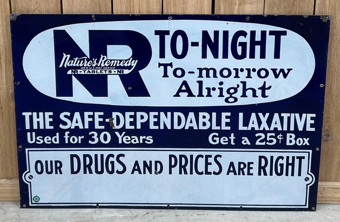 Nature's Remedy To-Night To-morrow Alright Porcelain Sign (TAC) (1 of 5)