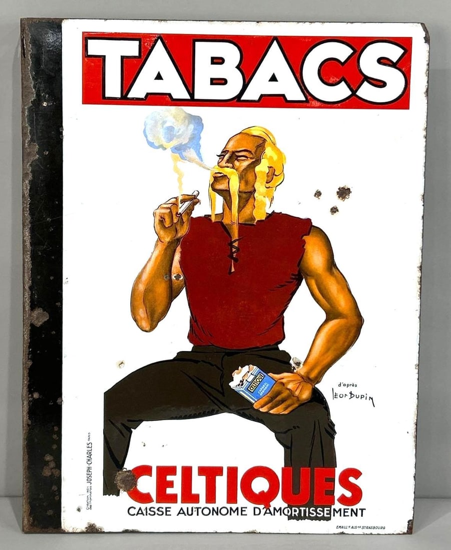 Tabacs (Cigarette) Celtiques w/Images Porcelain Flange Sign (TAC) (1 of 7)
