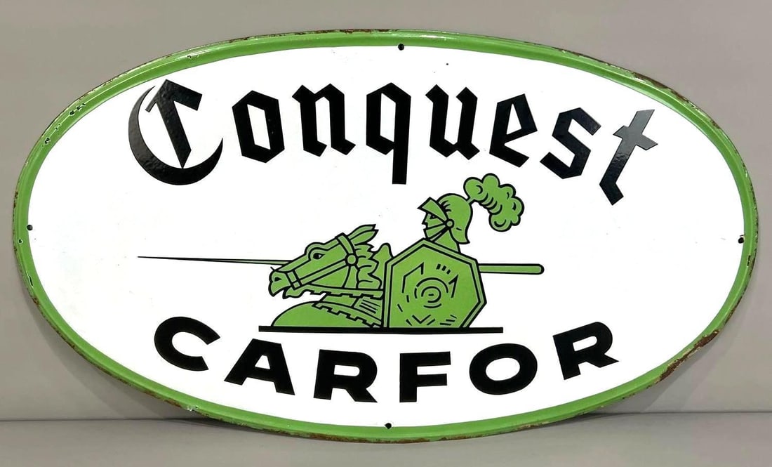Conquest Carfor OIL w/Image Porcelain Sign (TAC) (1 of 5)