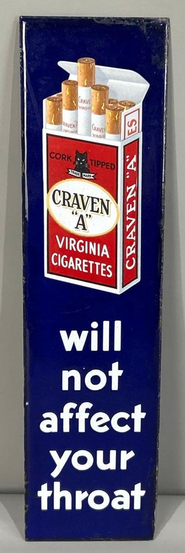 Craven A Virgina Cigarettes Porcelain Sign W/ Corked Tip Cigarettes Graphic (1 of 3)