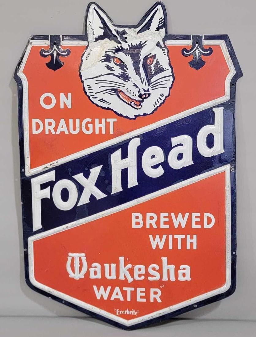 Fox Head Brewed with Waukesha Water Porcelain Sign (TAC) (1 of 5)