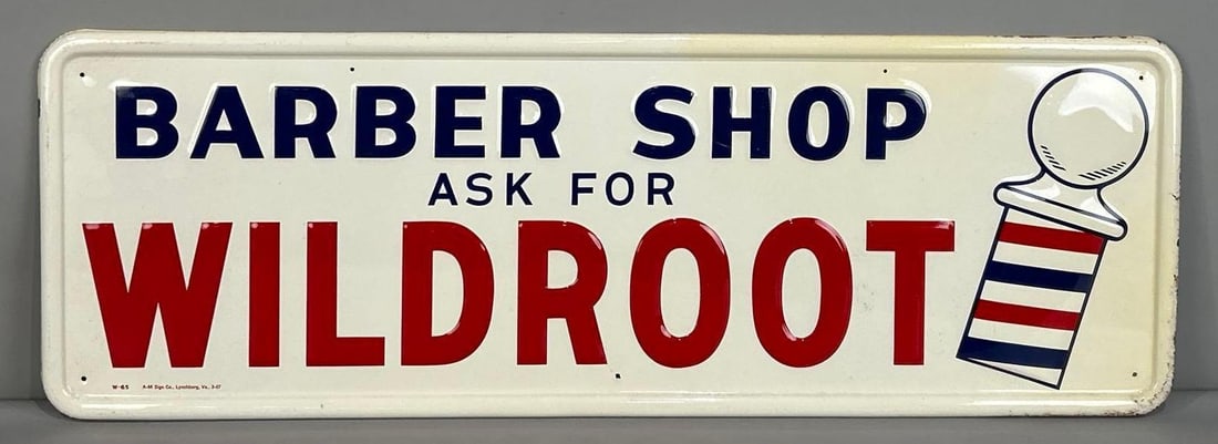Wildroot Self-Framed Embossed Tin Sign W/ Barber Pole Graphic (1 of 5)