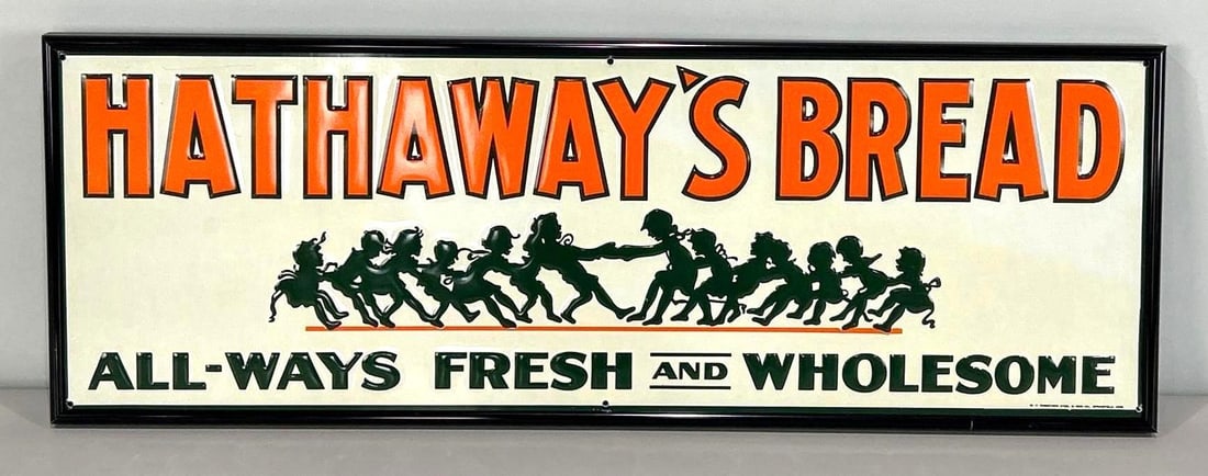 Hathaway Breads Embossed Tin Sign W/ Tug Of War Graphic (1 of 8)