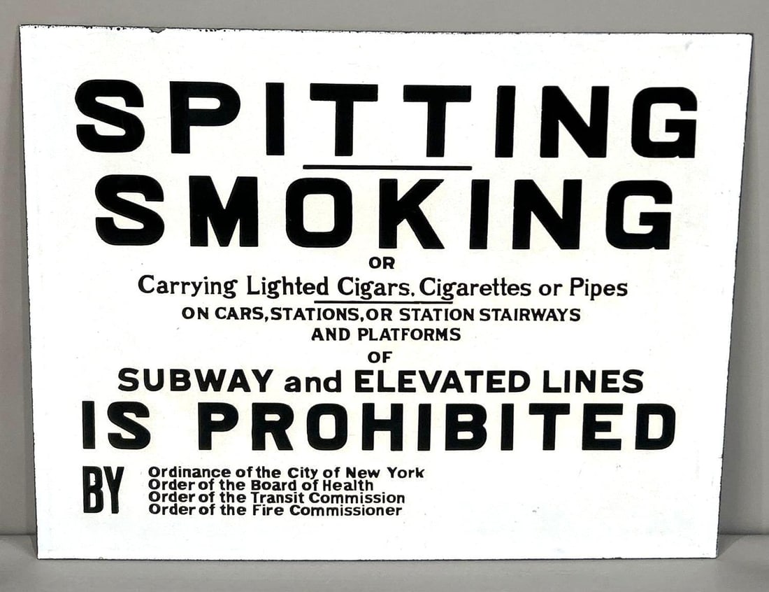 Early New York City Subway No Spitting/ Smoking Porcelain Sign (1 of 5)