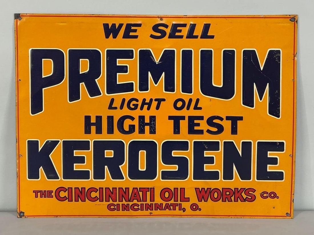 Cincinnati Oil Works Premium Kerosene Embossed Tin Sign (1 of 4)