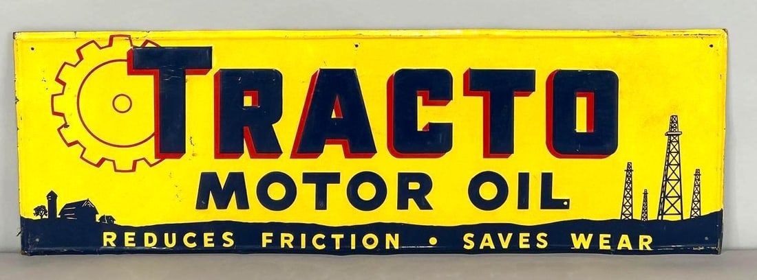 Tracto Motor Oil Self-Framed Embossed Tin Sign W/ Oil Derrick Graphics (1 of 5)