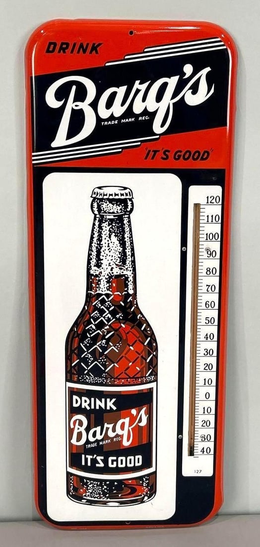 Drink Barq's Root Beer Tin Thermometer Sign W/ Bottle Graphic (1 of 5)