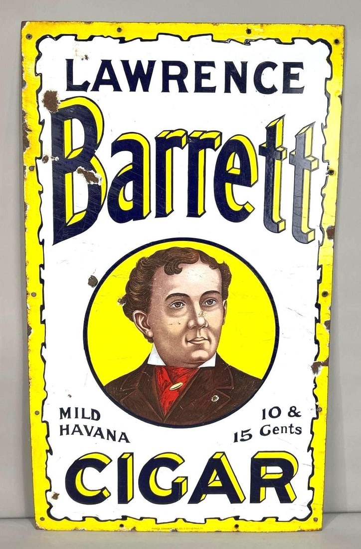 Lawrence Barrett Cigars Single-Sided Lithograph On Porcelain Sign (1 of 5)