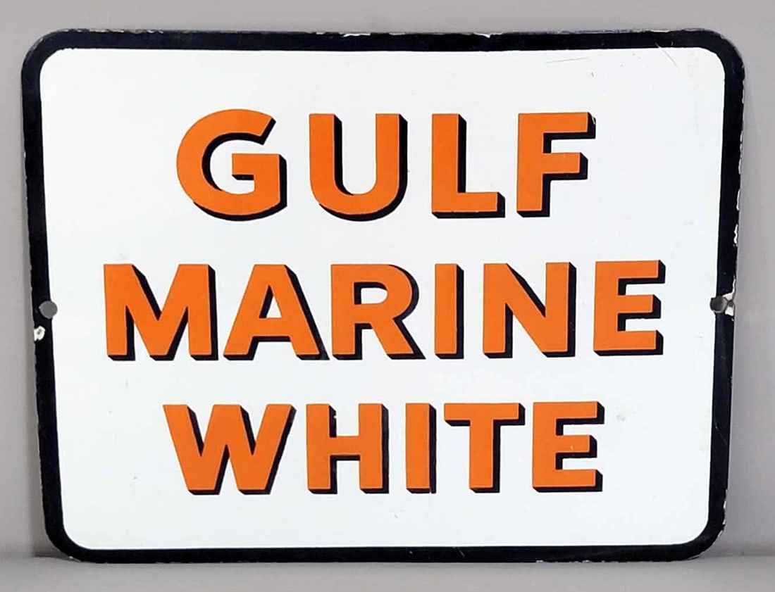 Gulf Marine White Porcelain Pump Sign (TAC) (1 of 3)