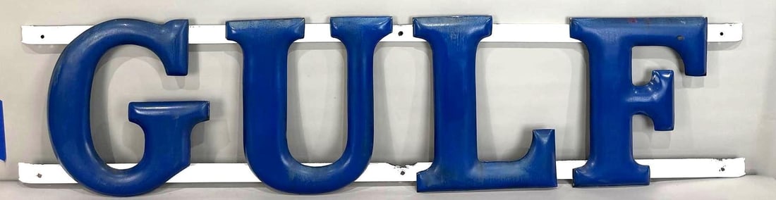 Gulf Porcelain Letters W/ Original Porcelain Attachment Panels (1 of 4)