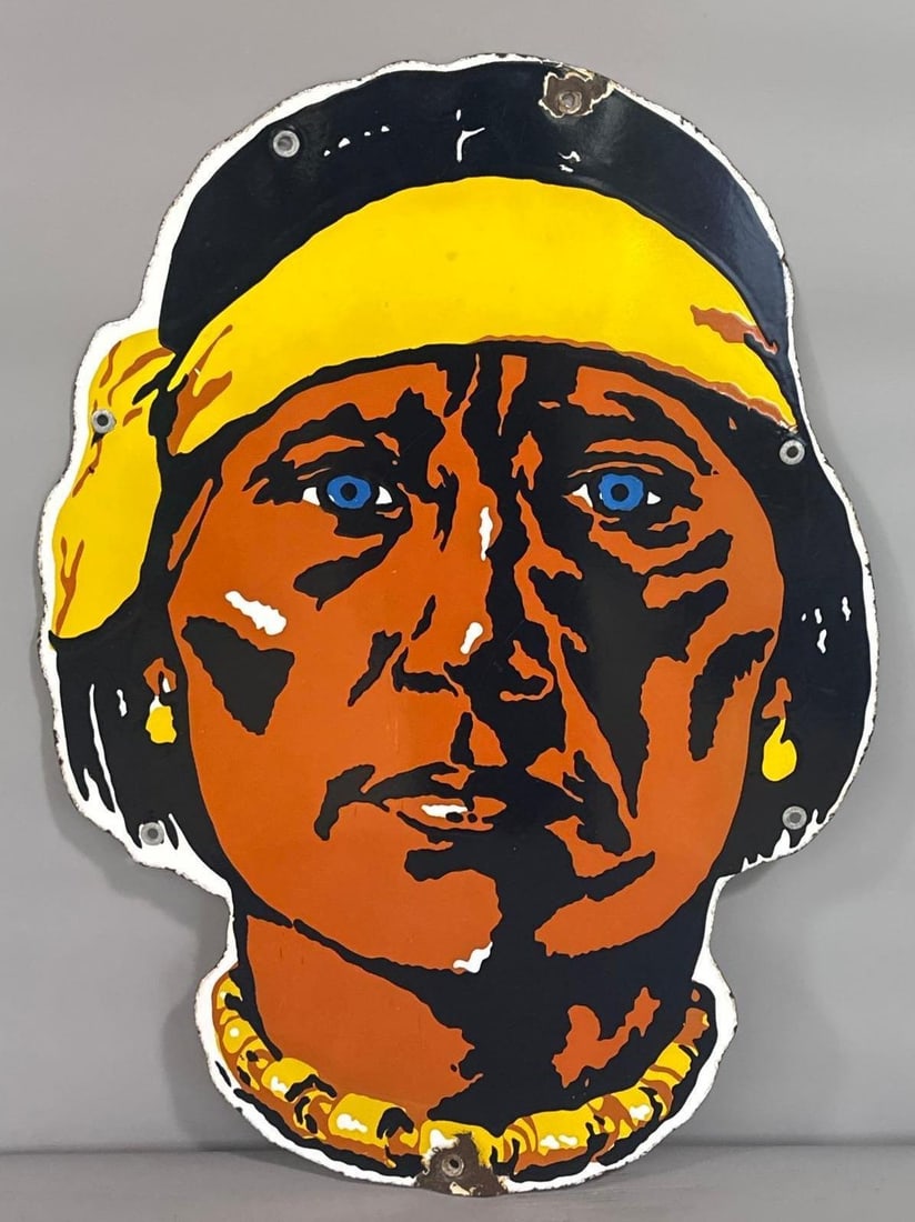 (Navajo Trucking) Indian Head Logo Porcelain Truck Sign (TAC) (1 of 4)