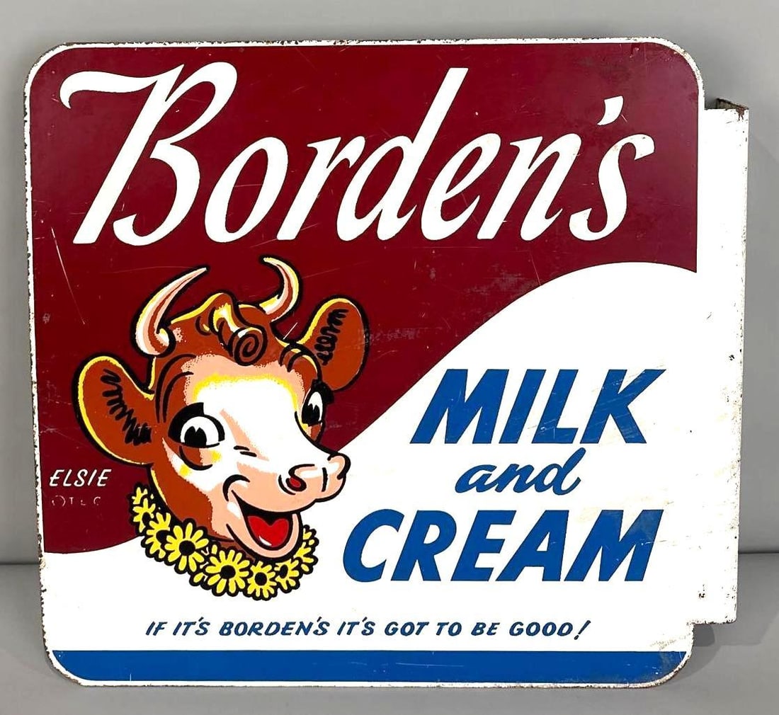 Borden's Milk And Cream Painted Metal Flange Sign W/ Elsie Graphic (1 of 5)