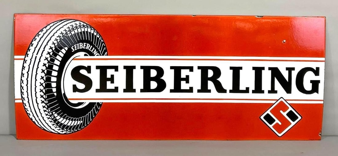 4' Seiberling (tires) w/Logo Porcelain Sign (TAC) (1 of 5)