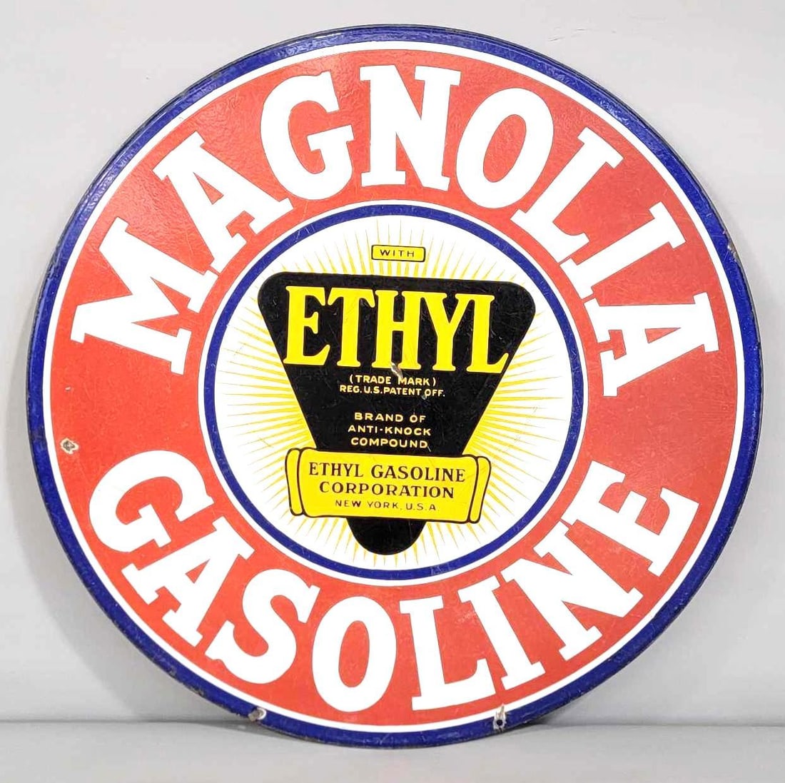 Magnolia Gasoline w/Ethyl Logo Porcelain Sign (TAC) (1 of 7)