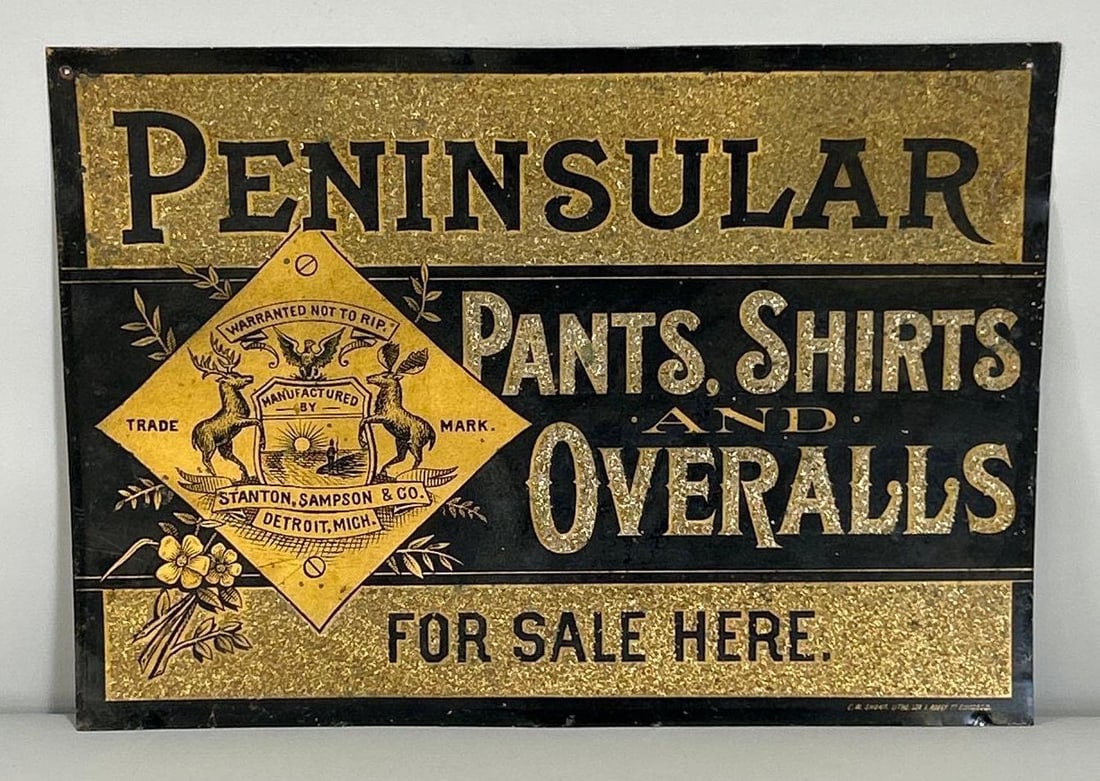 Peninsular Pants, Shirts & Overalls "For Sale Here" w/Logo Metal Tacker Sign (TAC) (1 of 5)