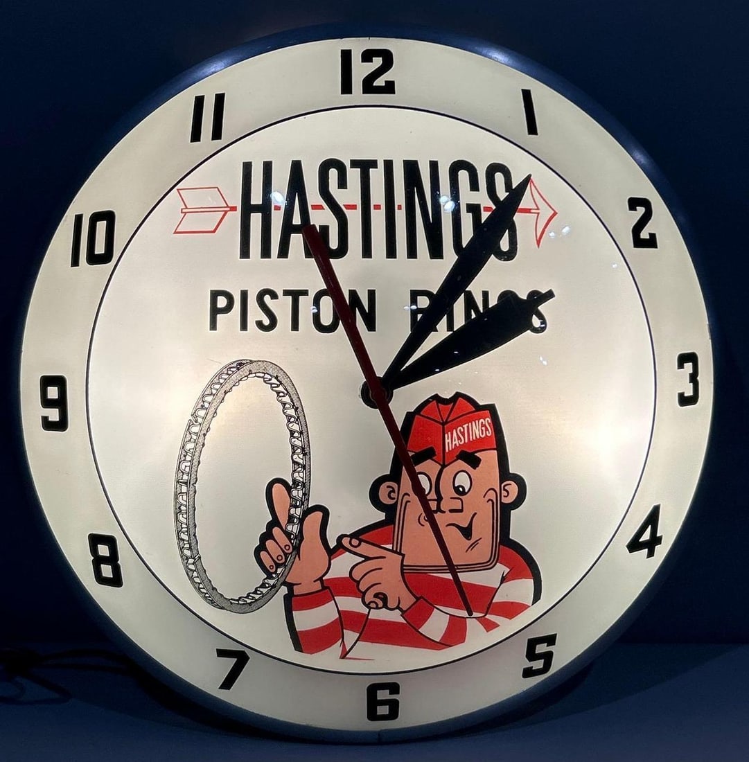 Hasting Piston Rings w/Logo Double-Bubble Lighted Clock (1 of 3)