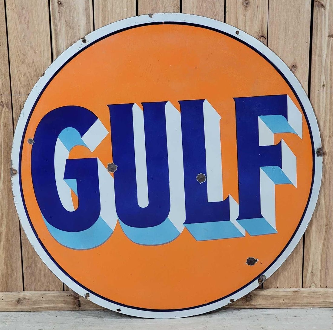 Gulf w/Baby Blue Shaded Letters Porcelain Sign (TAC) (1 of 5)