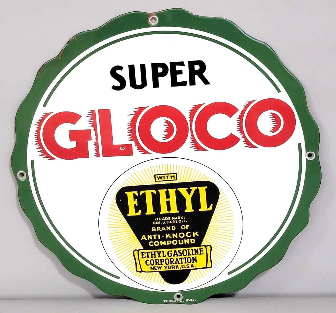 Super Gloco w/ethyl Logo Porcelain Pump Sign (TAC) (1 of 4)