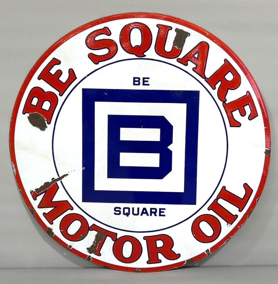 (Barnsdall) Be Square Motor Oil w/Logo Porcelain Sign (30)(TAC) (1 of 5)