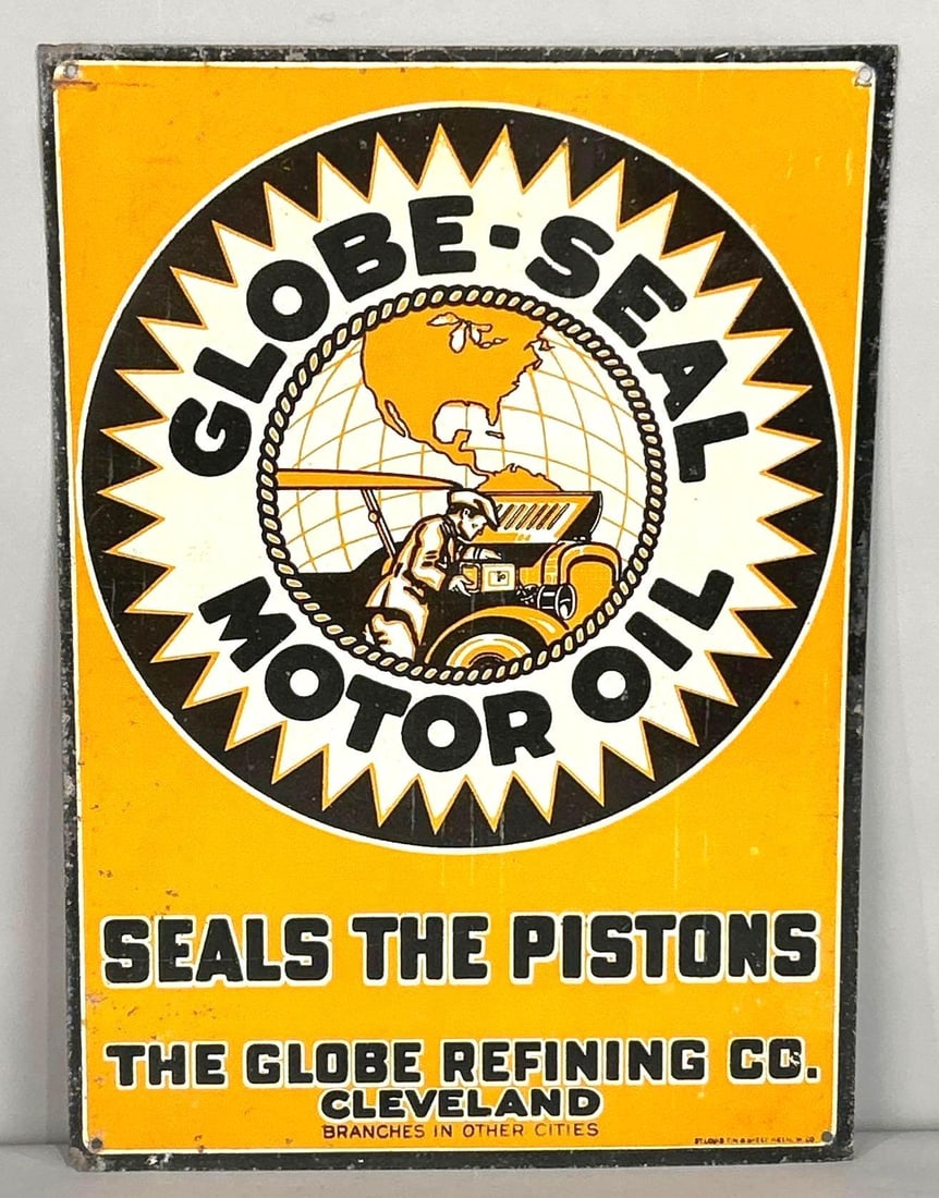 Globe-Seal Motor Oil Tin Sign W/ Automotive Graphic (1 of 5)