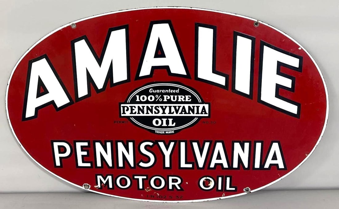 Amalie Pennsylvania Motor Oil Porcelain Sign (TAC) (1 of 5)