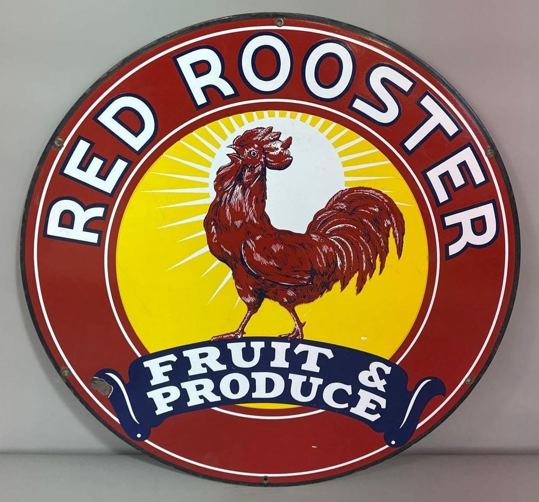 Red Rooster Fruit & Produce w/Logo Porcelain Sign (20)(TAC) (1 of 4)