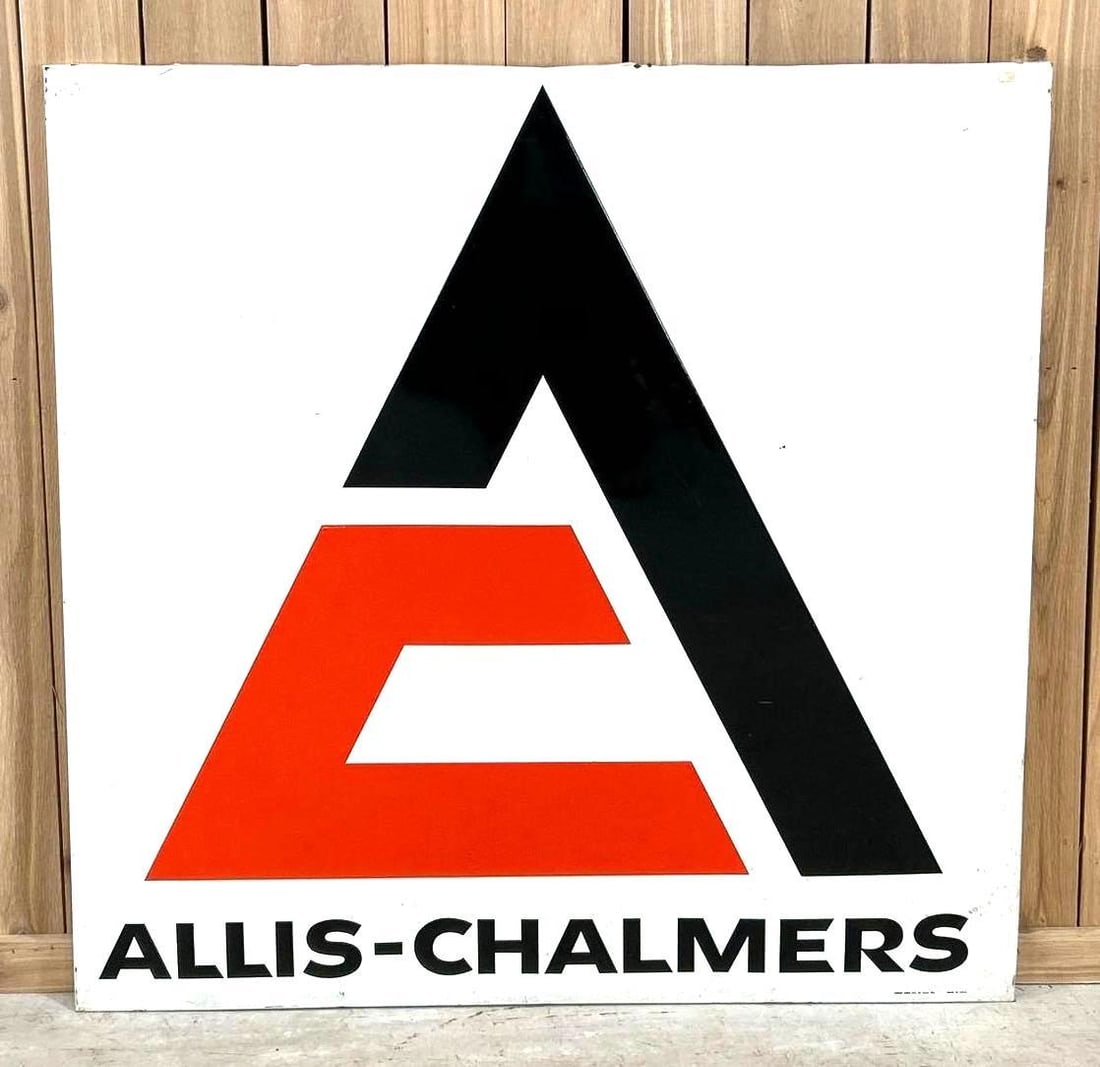 Allis- Chalmers Wood Backed Tin Sign W/ AC Logo. (1 of 6)
