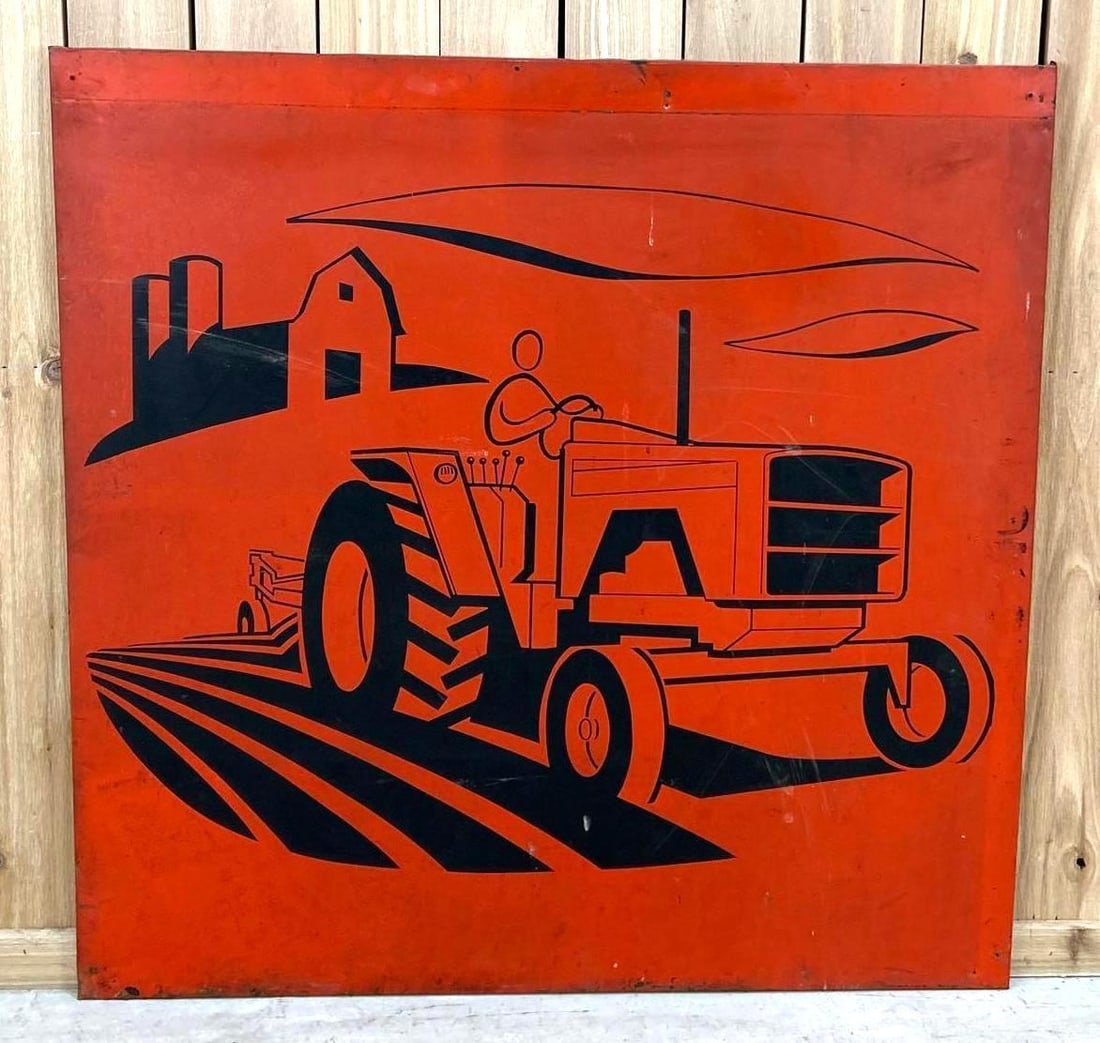 (Allis-Chalmers) w/Image of 190 Tractor Metal Sign (TAC): rated 7.5, 46"x46", the SST wood backed sign, has wear and soiling. TAC #062924