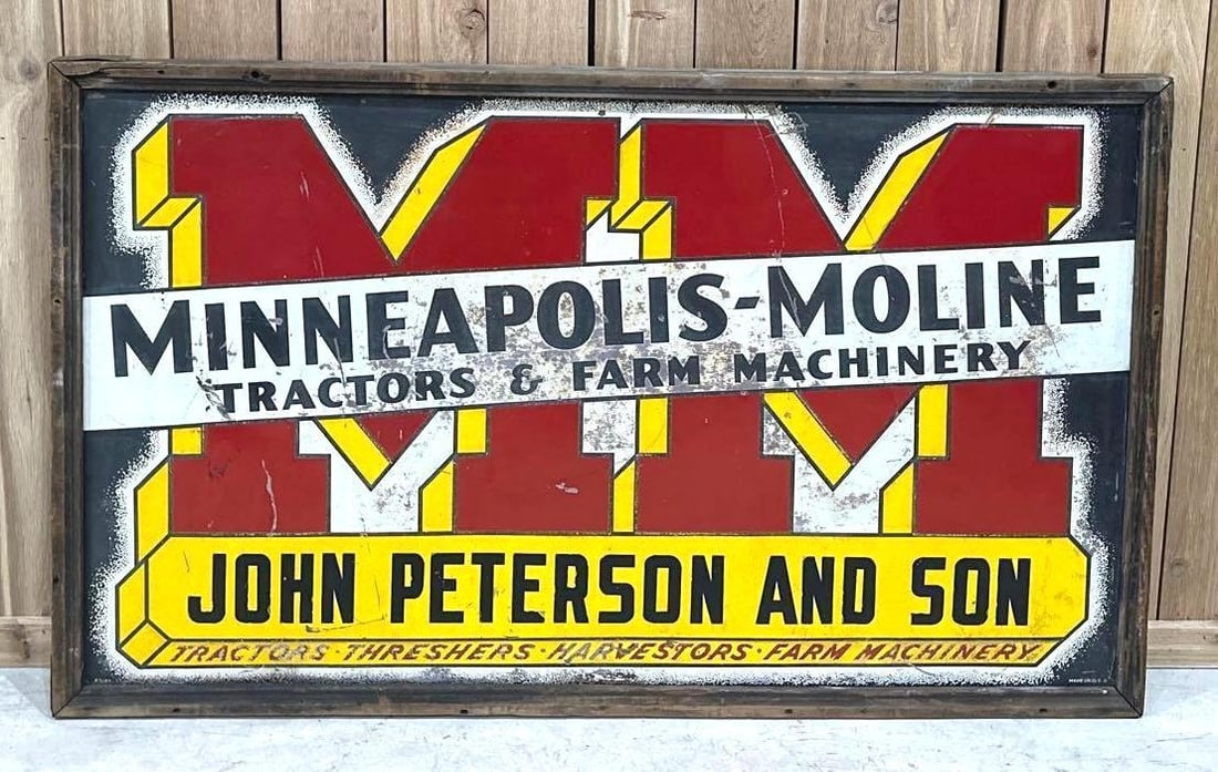 Minneapolis-Moline Embossed Tin Sign W/ Original Wood Frame (1 of 4)