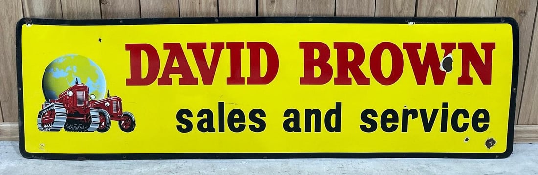 David Brown Sales and Service w/Tractor Image Porcelain Sign (TAC) (1 of 4)