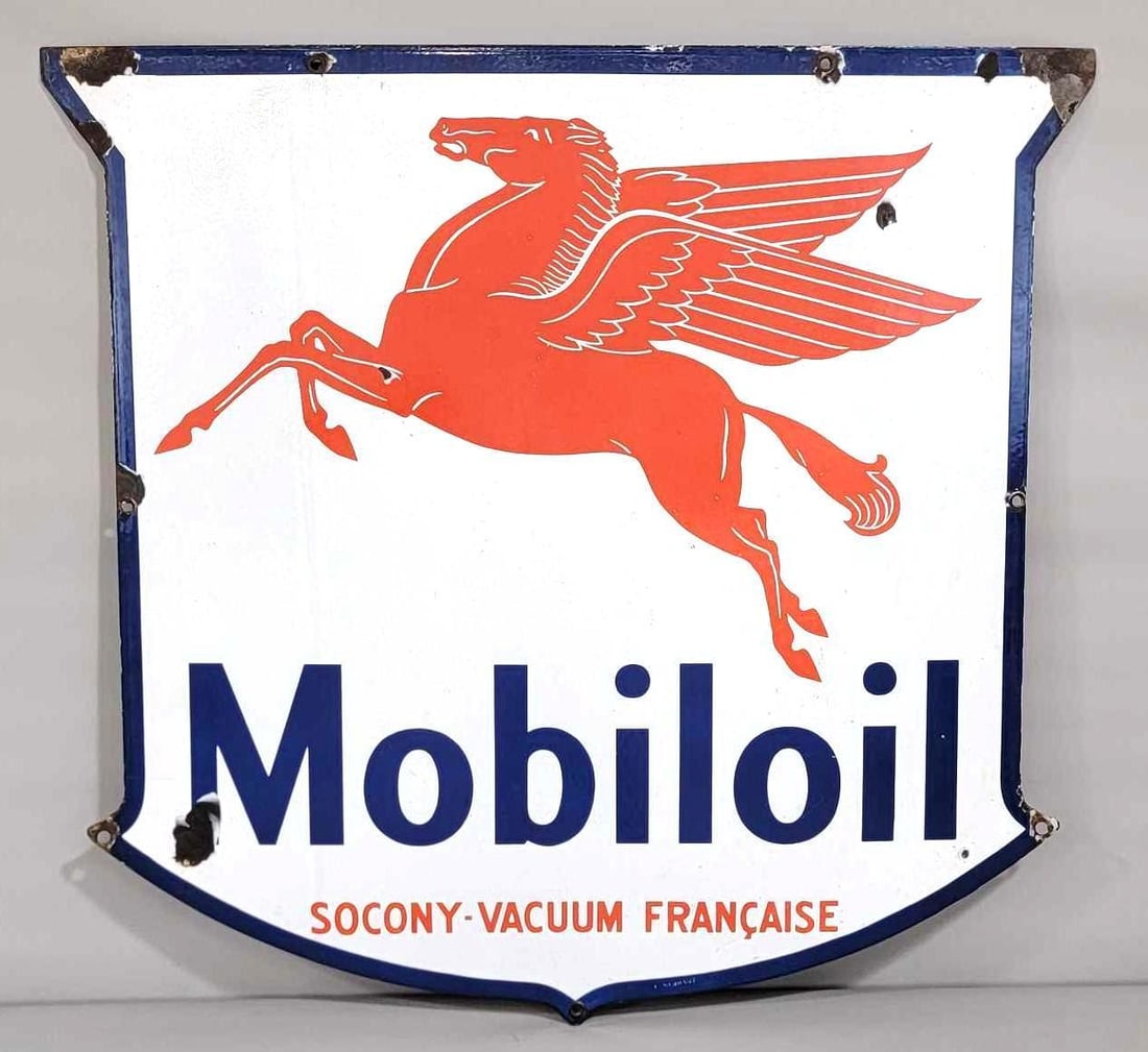 38" (Medium) Mobiloil w/Pegasus Porcelain Shield Sign (1 of 5)