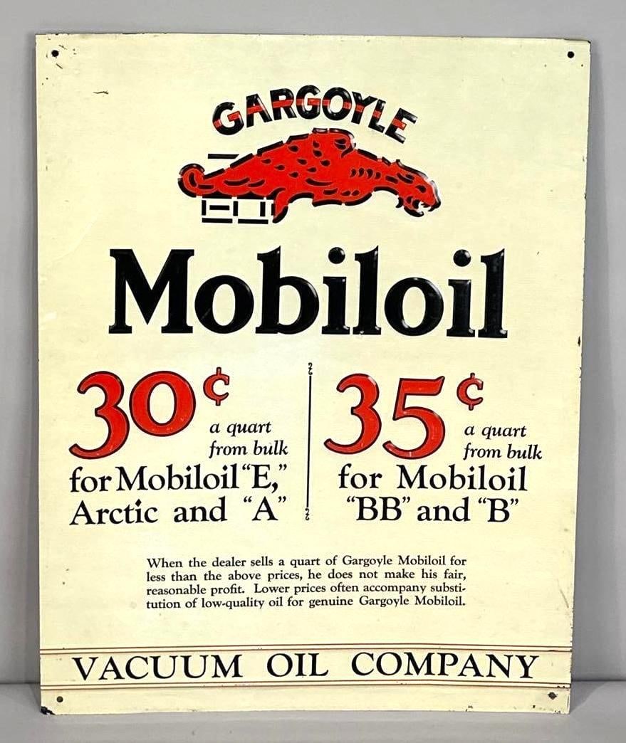 Mobiloil Embossed Tin Sign W/ Gargoyle Graphic (1 of 4)
