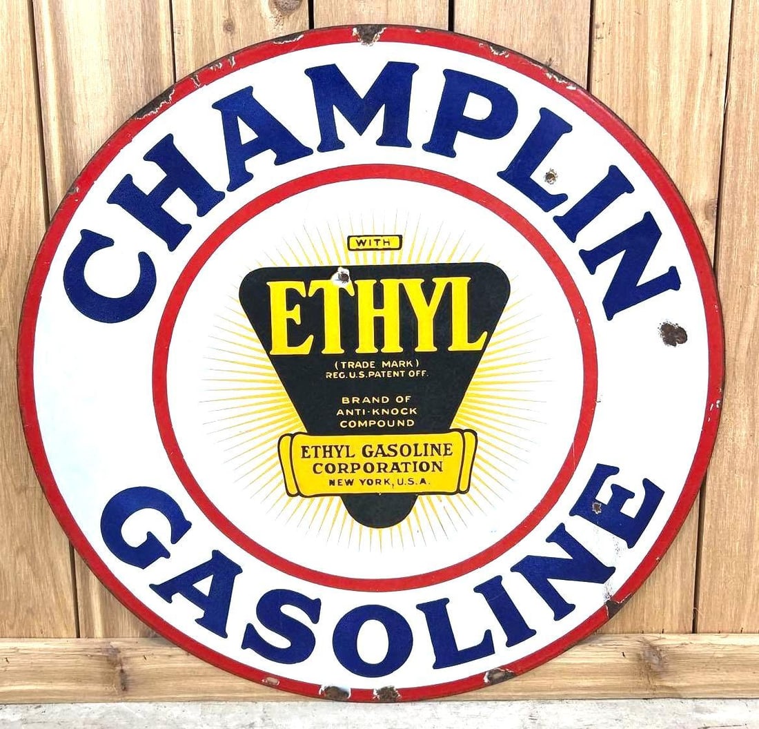 Champlin Gasoline w/Ethyl Logo Porcelain Sign (TAC) (1 of 6)