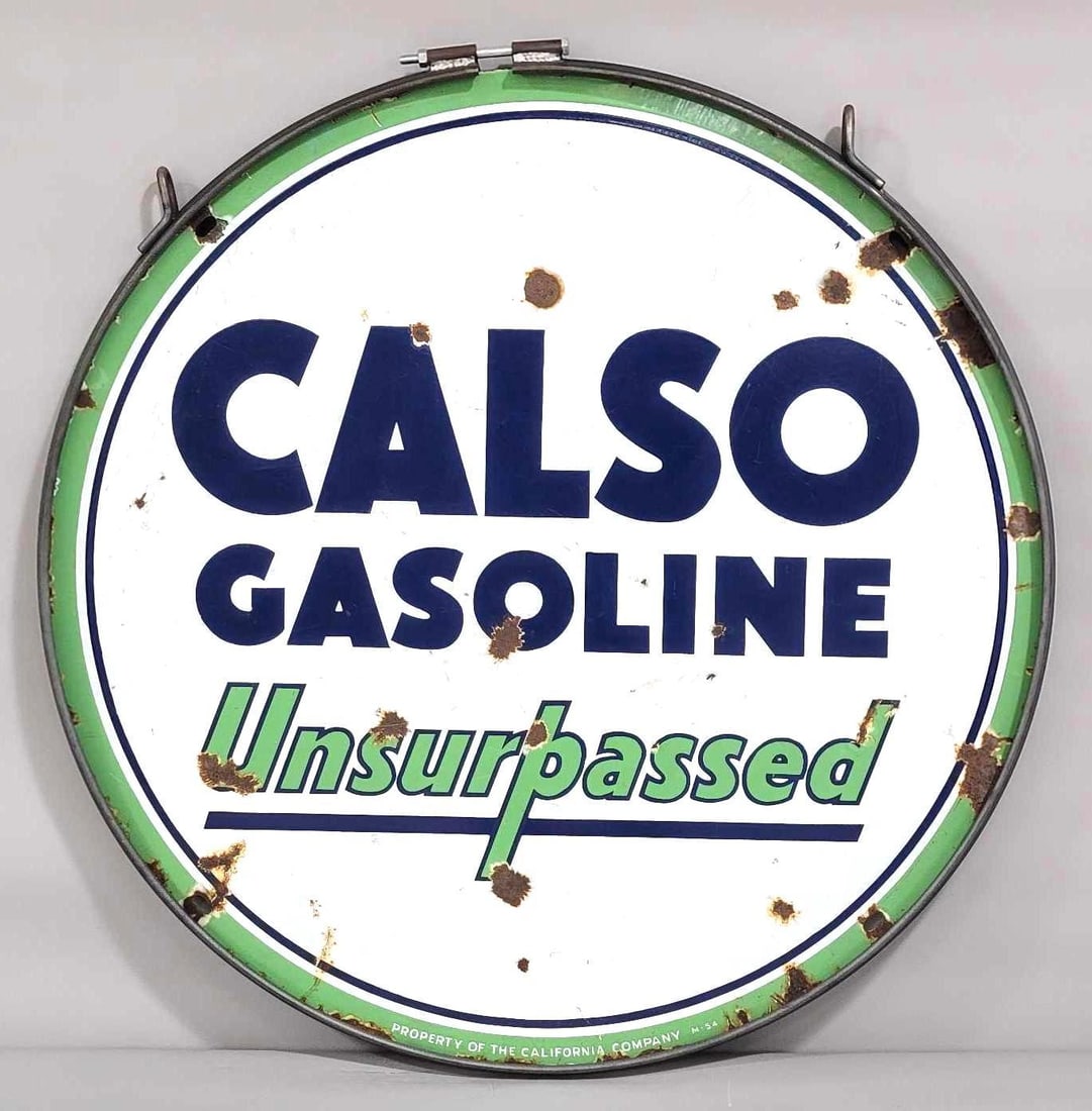 Calso Gasoline Unsurpassed Porcelain Curb Sign (TAC) (1 of 7)
